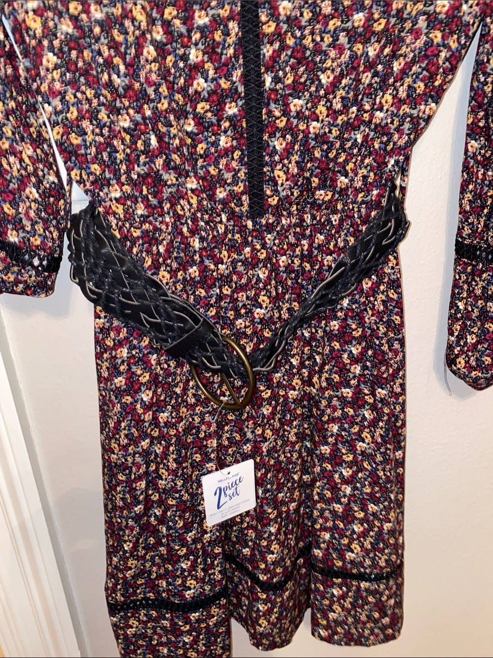 Wallflower Burgundy Multi Floral V-Neck Long Sleeve Dress - Picture 4 of 4